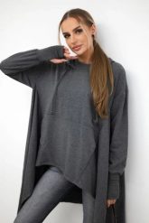 Bluza rozkloszowana u dołu grafitowa. Szare bluzy damskie KESI, l, bez wzorów, z bawełny, bez ramiączek, z kapturem. Za 238.37 zł.