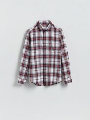 Koszula regular fit w kratę - czerwony. Czerwone koszule męskie Reserved, l, bez wzorów, z bawełny, bez kołnierzyka, bez ramiączek. Za 129.99 zł.