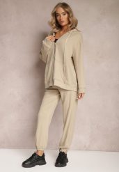 Ciemnobeżowy Komplet Dresowy z Bluzą i Spodniami Deparisa. Brązowe bluzy damskie Renee, m, bez wzorów, z dresówki, bez ramiączek, z kapturem. Za 79.99 zł.