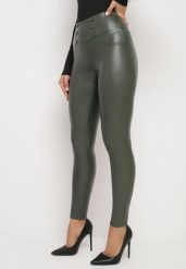Ciemnozielone Legginsy z Ekoskóry Ocieplane z Efektem Push-Up Labrisa. Zielone legginsy damskie Born2be, bez wzorów, z jeansu. Za 19.99 zł.