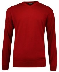 Sweter Czerwony Elegancki w Serek -MM Classic- Męski, (V-neck), Klasyczny. Szare swetry męskie MM Classic, l, bez wzorów, z wełny, biznesowe, bez kołnierzyka, bez ramiączek. Za 149.00 zł.