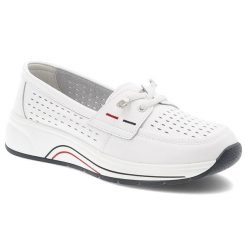 Białe Półbuty S.Barski Stylowe Obuwie Damskie Ze Skóry Naturalnej. Białe balerinki damskie S.BARSKI, bez wzorów, z materiału, eleganckie, bez obcasa, bez zapięcia. Za 149.00 zł.