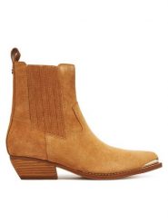 Guess Kowbojki FLTLN2 SUE10 Brązowy. Brązowe botki damskie Guess, z aplikacjami, ze skóry, bez obcasa, na słupku, bez zapięcia. Za 845.00 zł.