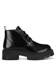 Badura Trzewiki PILO-SL-04301 Czarny. Czarne botki damskie Badura, bez wzorów, z lakierowanej skóry, bez obcasa, na płaskiej podeszwie, bez zapięcia. Za 199.99 zł.