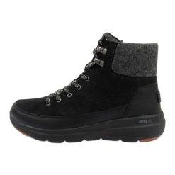 Buty Skechers 144204/BKGY czarne. Czarne botki damskie bez wzorów, ze skóry, klasyczne, bez obcasa, bez zapięcia. Za 432.01 zł.