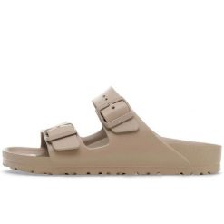 Klapki damskie Birkenstock Arizona. Szare klapki damskie Birkenstock, bez wzorów, z materiału, bez obcasa, bez zapięcia. Za 339.99 zł.