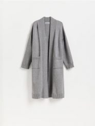 Kardigan z dodatkiem modalu - szary. Szare kardigany damskie Reserved, l, bez wzorów, z dzianiny, bez kołnierzyka. Za 159.99 zł.