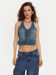 One Teaspoon Top 26601 Niebieski Slim Fit. Niebieskie topy damskie One Teaspoon, xs, bez wzorów, z bawełny, bez kołnierzyka, bez ramiączek. Za 419.99 zł.