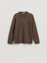 Sweter z domieszką wełny - brązowy. Brązowe swetry męskie Reserved, l, bez wzorów, z dzianiny, bez kołnierzyka, bez ramiączek. Za 149.99 zł.