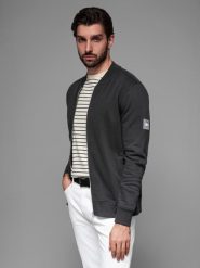 Bawełniana rozpinana męska bluza dresowa bomberka – czarna V5 OM-SSZP-0215 - XXL. Czarne bluzy męskie Ombre Clothing, l, z aplikacjami, z bawełny, eleganckie, bez kaptura. Za 119.99 zł.