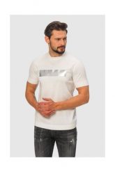 EMPORIO ARMANI Biały t-shirt męski ze srebrnym logo, Rozmiar XL. Białe t-shirty męskie Emporio Armani, m, z aplikacjami, prążkowane, bez kołnierzyka, bez ramiączek. W wyprzedaży za 285.99 zł.