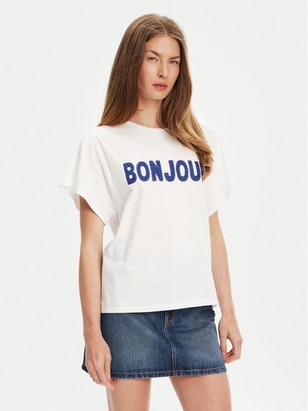 United Colors Of Benetton T-Shirt 3LNSD109Z Biały Relaxed Fit. Białe t-shirty damskie United Colors Of Benetton, l, bez wzorów, z bawełny, bez kołnierzyka, bez ramiączek. Za 79.99 zł.