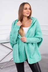 Sweter z kapturem i rękawami typu nietoperz jasno zielony. Zielone swetry nierozpinane damskie KESI, l, bez wzorów, z poliesteru, bez kołnierzyka, plus size, bez ramiączek. Za 178.78 zł.