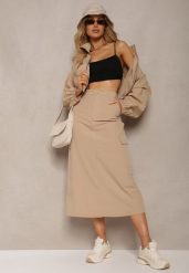 Beżowy Casualowy Komplet 2-Częściowy Rozpinana Bluza i Spódnica z Kieszeniami na Klapy Lennira. Brązowe bluzy damskie Renee, l, bez wzorów, eleganckie, bez ramiączek, bez kaptura. Za 139.99 zł.
