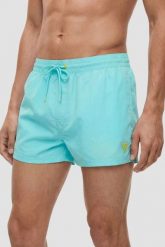 GUESS Niebieskie którkie męskie kąpielówki New Basic, Rozmiar S. Niebieskie kąpielówki męskie Guess, l, z aplikacjami. Za 259.99 zł.