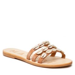 Klapki Manebi. Brązowe klapki damskie Manebi, bez wzorów, bez obcasa, bez zapięcia. Za 329.99 zł.