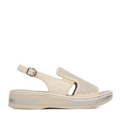 Sandały Rieker. Białe sandały damskie Rieker, bez wzorów, bez obcasa, na koturnie, bez zapięcia. Za 339.99 zł.