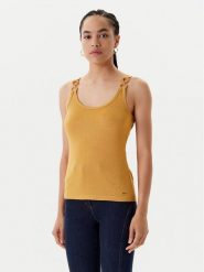 Morgan Top 251-DIDONI Żółty Slim Fit. Żółte topy damskie Morgan, m, bez wzorów, z wiskozy, bez kołnierzyka, bez ramiączek. Za 99.99 zł.