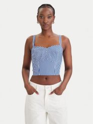 Guess Top W6GH38 W1848 Niebieski Regular Fit. Niebieskie topy damskie Guess, xs, z aplikacjami, z bawełny, bez kołnierzyka, bez ramiączek. Za 379.99 zł.