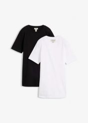 Długi T-shirt z czystej bawełny organicznej (2 szt.). Czarne t-shirty damskie bonprix, bez wzorów, z bawełny, bez kołnierzyka, bez ramiączek. Za 84.99 zł.