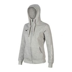 Bluza damska z kapturem Mizuno FZ. Szare bluzy damskie Mizuno, bez wzorów, bez zapięcia, na fitness i siłownię. Za 237.50 zł.