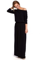 Czarna Zbluzowana Maxi Sukienka z Paskiem. Czarne sukienki damskie MOE, l, bez wzorów, z bawełny, bez kołnierzyka, bez ramiączek, maxi. Za 306.90 zł.
