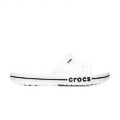 Klapki unisex Crocs Bayaband Slide. Białe klapki damskie Crocs, bez wzorów, z materiału, bez obcasa, bez zapięcia. Za 162.00 zł.