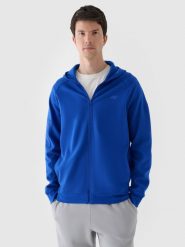 4F Bluza dresowa rozpinana z kapturem męska - niebieska XL. Niebieskie bluzy sportowe męskie 4F, m, bez wzorów, z bawełny, z kapturem. W wyprzedaży za 79.99 zł.
