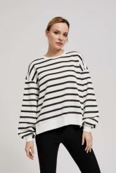 Bluza w paski z bufaistymi rękawami. Bluzy damskie MOODO, xl, bez wzorów, z bawełny, bez ramiączek, bez kaptura. W wyprzedaży za 49.99 zł.