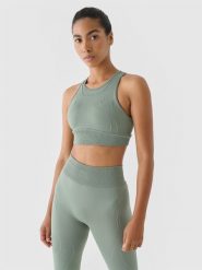 4F Biustonosz treningowy bezszwowy ze średnim wsparciem 4F x Anna Lewandowska - oliwkowy/khaki S/M. Brązowe bielizna sportowa damska 4F, m, bez wzorów, z dzianiny. W wyprzedaży za 99.99 zł.