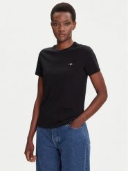 Gant T-Shirt Shield 4200200 Czarny Regular Fit. Czarne t-shirty damskie GANT, m, bez wzorów, z bawełny, bez kołnierzyka, bez ramiączek. Za 129.99 zł.