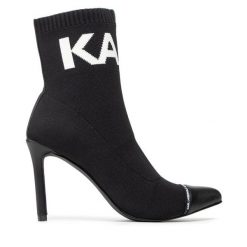 Botki KARL LAGERFELD. Czarne botki damskie KARL LAGERFELD, bez wzorów, bez obcasa, na szpilce, bez zapięcia. Za 649.99 zł.