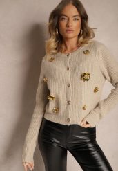 Beżowy Kardigan z Dodatkiem Wełny na Guziki z Kwiatami 3D Zemisya. Brązowe kardigany damskie Renee, na zimę, m, bez wzorów, z wełny, bez kołnierzyka. Za 159.99 zł.
