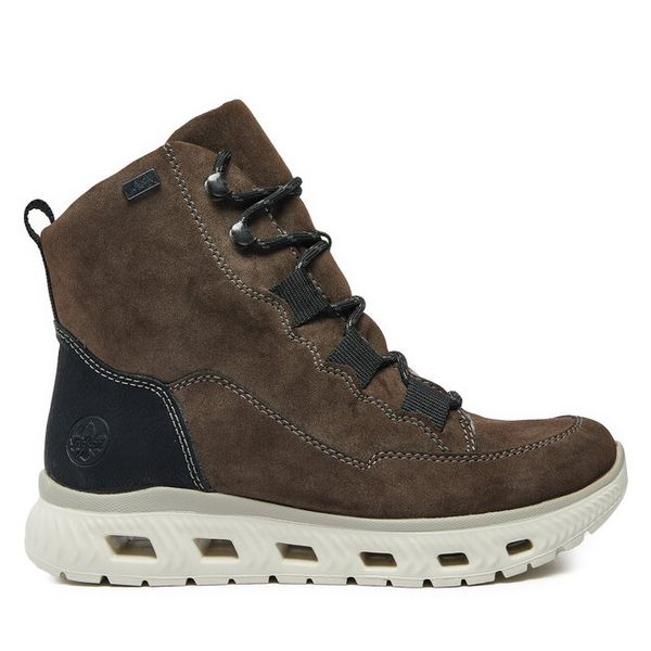 Trzewiki Rieker. Czarne botki damskie Rieker, bez wzorów, bez obcasa, na płaskiej podeszwie, bez zapięcia. Za 303.99 zł.