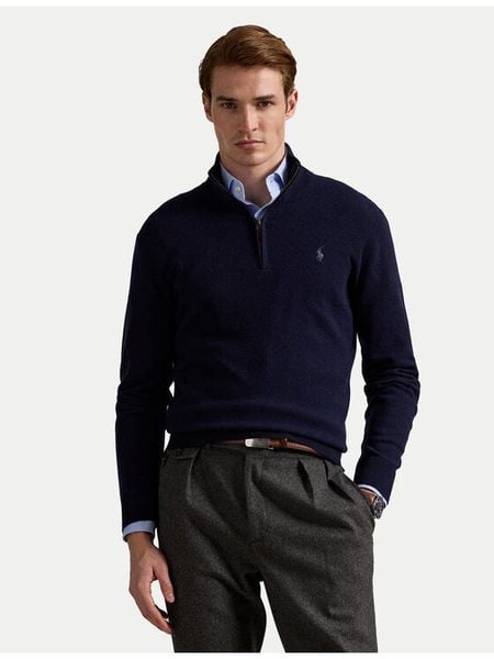 Polo Ralph Lauren Sweter 710876756001 Granatowy Regular Fit. Niebieskie swetry męskie Polo Ralph Lauren, m, bez wzorów, z wełny, bez kołnierzyka, bez ramiączek. Za 989.99 zł.