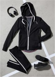 Bluza rozpinana z bawełny ze stretchem. Czarne bluzy damskie bonprix, bez wzorów, z bawełny, bez ramiączek, z kapturem. Za 119.99 zł.