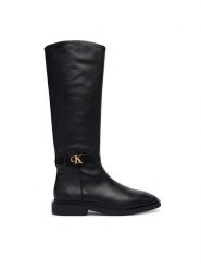 Calvin Klein Kozaki Square High Boot Lth Mg Hdw HW0HW03187 Czarny. Czarne kozaki damskie Calvin Klein, bez wzorów, ze skóry, bez obcasa, na płaskiej podeszwie, bez zapięcia. Za 849.99 zł.