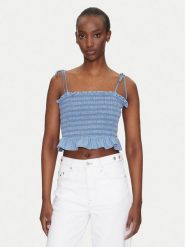 Tommy Jeans Top DW0DW20284 Niebieski Regular Fit. Niebieskie topy damskie Tommy Jeans, xl, bez wzorów, z bawełny, bez kołnierzyka, bez ramiączek. Za 199.99 zł.