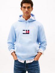 Tommy Hilfiger sweter z kapturem Mężczyźni niebieski, S. Niebieskie swetry męskie Tommy Hilfiger, m, bez wzorów, z bawełny, bez kołnierzyka, bez ramiączek. Za 429.95 zł.