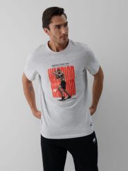 4F T-shirt regular z nadrukiem męski 4F | Mateusz Gamrot - szary XXL. Szare t-shirty męskie 4F, l, z aplikacjami, z bawełny, bez kołnierzyka, bez ramiączek. Za 129.99 zł.