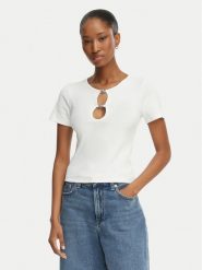 HUGO T-Shirt Diheart 50562071 Biały Slim Fit. Białe t-shirty damskie Hugo, xs, bez wzorów, z bawełny, bez kołnierzyka, bez ramiączek. Za 279.99 zł.