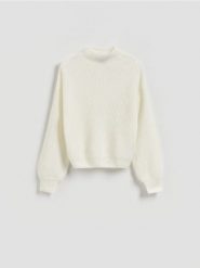 Sweter z wełną - złamana biel. Swetry nierozpinane damskie Reserved, l, bez wzorów, z dzianiny, bez kołnierzyka, bez ramiączek. Za 259.99 zł.