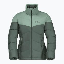 Kurtka puchowa damska Jack Wolfskin Herzberg Down. Zielone kurtki sportowe damskie Jack Wolfskin, l, bez wzorów, z puchu, bez ramiączek, bez kaptura, trekkingowe. Za 449.99 zł.