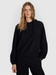 4F Bluza dresowa nierozpinana z kapturem damska - czarna M. Czarne bluzy damskie 4F, m, bez wzorów, z bawełny, klasyczne, bez ramiączek, z kapturem. Za 159.99 zł.