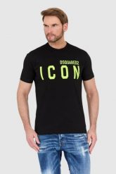 DSQUARED2 Czarny t-shirt męski z neonowym logo icon. Czarne t-shirty męskie Dsquared2, l, bez wzorów, bez kołnierzyka, bez ramiączek. W wyprzedaży za 699.99 zł.