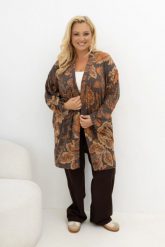 Sweterkowy kardigan Slow Moments brązowy w rdzawy print kwiatowy Plus Size Oversize. Brązowe kardigany damskie Moda Size Plus Iwanek, l, bez wzorów, z dzianiny, eleganckie, bez kołnierzyka, plus size. Za 179.90 zł.