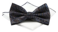 Mucha Męska z Białą Poszetką - Chattier - Niebieska, Beżowe Akcenty. Niebieskie krawaty i muchy Chattier, bez wzorów, z poliesteru, eleganckie. Za 59.00 zł.