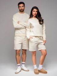 Zestaw dresowy dla par UNISEX bluza + szorty - kremowy V2 Z108 M/L. Białe bluzy damskie Ombre, l, bez wzorów, z dresówki, bez ramiączek, bez kaptura. Za 453.86 zł.