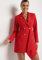 Czerwona Taliowana Sukienka o Kroju Marynarki z Mini Trenem Besista. Czerwone sukienki damskie Born2be, m, z aplikacjami, eleganckie, bez kołnierzyka, bez ramiączek, mini. Za 129.99 zł.