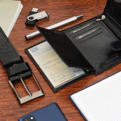 Zestaw męski skórzany premium Beltimore portfel pasek U01 : Kolory - czarny, Rozmiar pasków - r.100-115 cm. Czarne paski męskie . Za 114.90 zł.